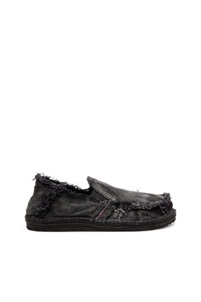 Diesel D-Lukas - Espadrilles in frayed denim - Moccasins and Mules - Man - Black