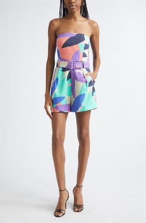 Ramy Brook Isobel Linen Blend Strapless Romper in Palm Linen at Nordstrom, Size 10