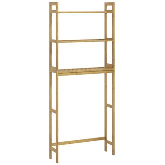 OEM Mueble Sobre Inodoro Con 3 Estantes Y Alfombrillas Antideslizantes 68x20x165 Cm Natural