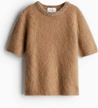 H&M Shirt aus Mohairmix mit Verzierung - Beige
