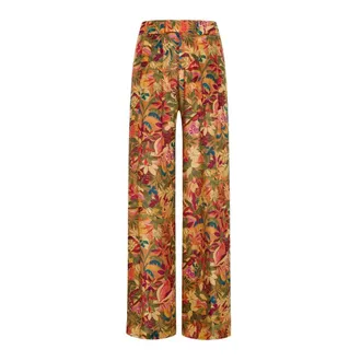 Momoni Wide Trousers, female, Orange, Size: M Silk Floral Palazzo Trousers