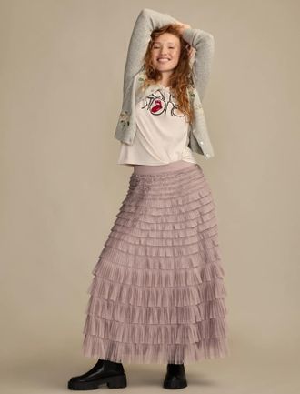 Lucky Brand Womens Tulle Ruffle Maxi Skirt