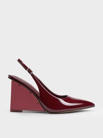 Charles & Keith Patent Translucent-Heel Slingback Wedges