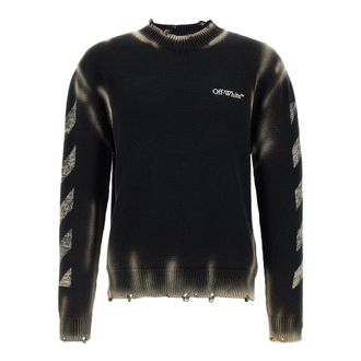 Off-white Round-neck Knitwear, male, Black, Size: M Diag Arr Corrosion Sweater