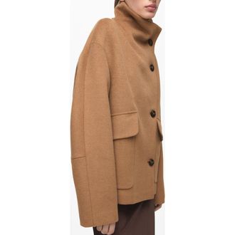 Mango Basquiat Funnel Neck Coat in Medium Brown at Nordstrom, Size Xx-Small