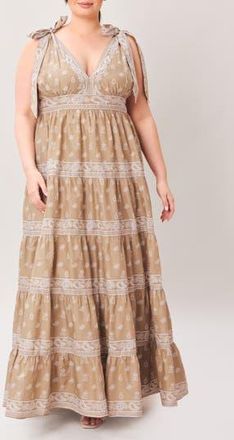 Flying Tomato Paisley Tie Strap Tiered Maxi Dress in Light Olive at Nordstrom Rack, Size 2 X
