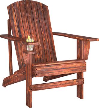 OUTSUNNY Silla Adirondack De Madera Silla De Jard&iacute;n Con Reposabrazos Y Respaldo Alto Para Terraza Balc&oacute;n Exterior 72x95x93 Cm Marr&oacute;n
