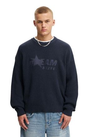Cotton On Mens Box Fit Crew Knit in Navy Emb at Nordstrom, Size X-Large