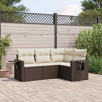 vidaXL Set De Sof&aacute;s De Jard&iacute;n 4 Pzas Y Cojines Rat&aacute;n Sint&eacute;tico Marr&oacute;n Vidaxl