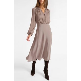 Santorelli Amal Silk Long Sleeve Fit and Flare Midi Dress in Dusty Mauve at Nordstrom, Size 6