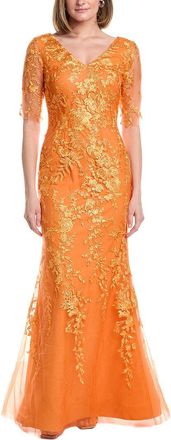 Rene Ruiz V-Neck Elbow Sleeves Trumpet Gown