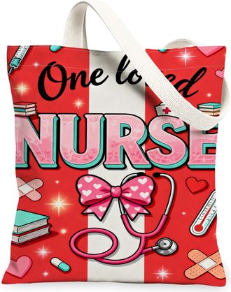 Generic Cute Red Canvas Tote Bags, Medical Theme Pattern Reusable Grocery Bags, ValentineS Day Chic Lightweight Washable Shoulder, Red, 13x15 Inch