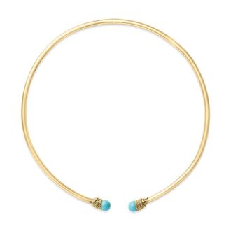 House of Brilliance 18K Yellow Gold Sculpted Collar Necklace with Turquoise Cabochon Ends
