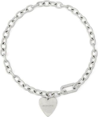 AllSaints Heart Charm Chain Link Necklace in Warm Silver at Nordstrom