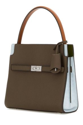 Tory Burch Womens Mud Leather Double Lee Radziwill Hand Bag Wildmushroom Borse A Mano