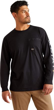 Ariat Mens Rebar Workman Logo T-Shirt Long Sleeve in Black Alloy, Size X-Large, by Ariat
