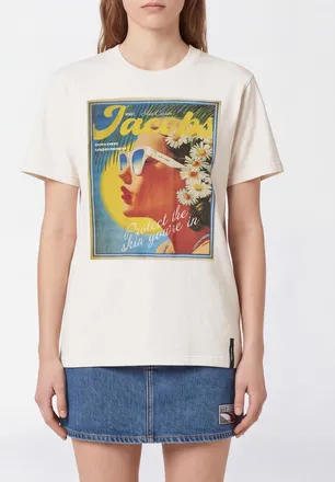 Marc Jacobs Sun Poster Graphic Print T-Shirt in a Cotton and Linen Blend