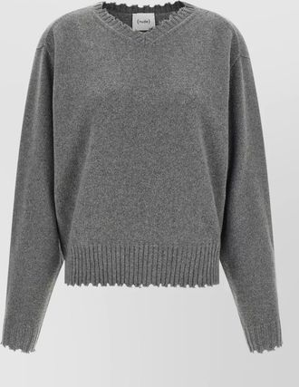 Nude cashmere v-neck fringed-hem sweater