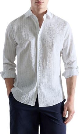 Mango Textured Pinstripe Button-Up Shirt in White at Nordstrom, Size X-Large