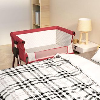 vidaXL Cuna Con Colch&oacute;n Tela De Lino Rojo Vidaxl