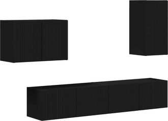 vidaXL Conjunto De Mueble Para Tv De Pared 4 Uds. Negro Vidaxl