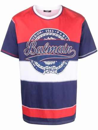 Balmain logo print T-shirt - men - Cotton - S - Blue