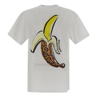 Palm Angels Banana Printed Classic T-Shirt White Yellow PMAA001F22JER0060118
