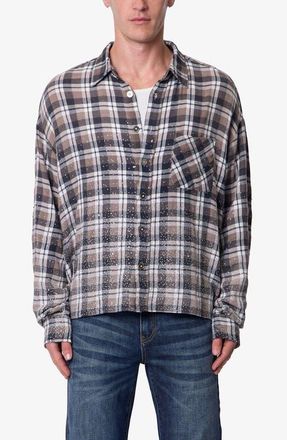 mnml Rhinestone Flannel Shirt in Brown at Nordstrom, Size Xx-Large