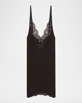 Saint Laurent Ribbed Knit Tank Top with Lace Detail