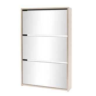 Berkfield Home Shoe Cabinet 3-Layer Mirror Oak 63x17x102.5 cm in Light Brown