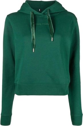 Tommy Hilfiger Groene Velvet Trim Hoodie Sweater - Dames - Hoodies - Groen - XL - Katoen - Hoodies & sweatvesten