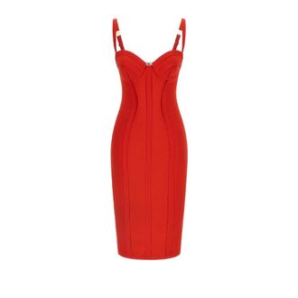 Elisabetta Franchi Party Dresses, female, Red, Size: 2XL Bustier-Style Cr&ecirc;pe Dress