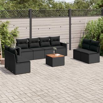 vidaXL Set De Sof&aacute;s De Jard&iacute;n 8 Piezas Y Cojines Rat&aacute;n Sint&eacute;tico Negro Vidaxl