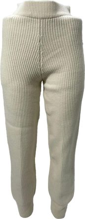 Frankie Shop Ribbed Knit Jogger Pants in Cream Wool