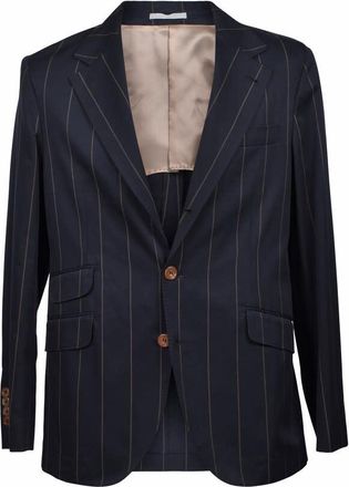 Brunello Cucinelli Black Wool Blend Striped Suit, Brand Size 50 (US Size 40)