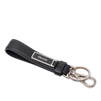 Prada Pre-owned Womens Saffiano Logo Key Chain - Black Leather - One Size