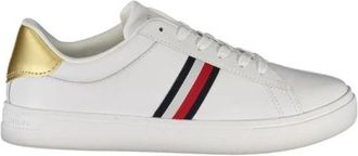 Tommy Hilfiger Luxe Gouden Detail Leren Sneakers - Dames - Sneakers - Wit - 36 EU - Schoenen