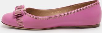 Ferragamo Pink Leather Vara Bow Ballet Flats
