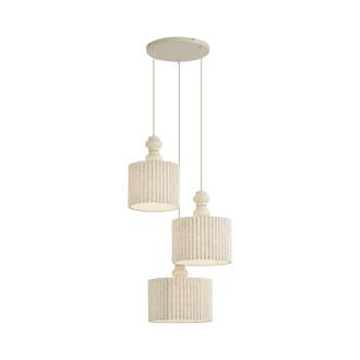 QAZQA Qazqa L&aacute;mpara Colgante Japandi Beige Con Pantalla De Lino 3 Luces