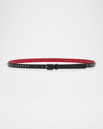 Christian Louboutin Cabata Paris Spike Skinny Belt in Calf Leather