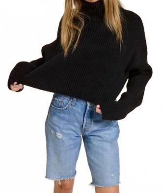 Mimosa Cropped Ribbed Turtleneck Sweater In Black