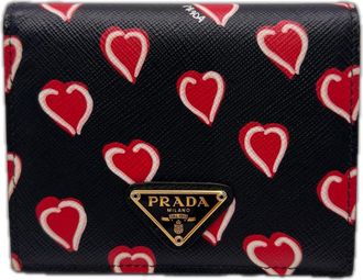 Prada Saffiano Black Red Color Saffiano Wallet (Bi-Fold) (Pre-Owned)