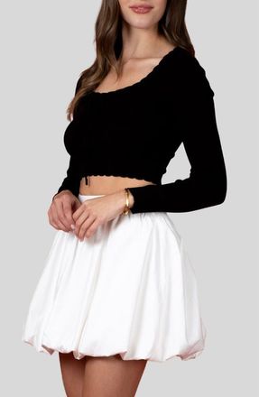 Blu Pepper Scallop Edge Long Sleeve Crop Top in Black at Nordstrom Rack, Size Medium