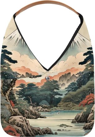 Generic Beautiful Ukiyo-e Reusable Lightweight Grocery Bags - Foldable Into Compact Pouch, Washable & Sturdy, Multipurpose for Shopping and Travel