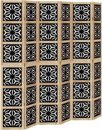 vidaXL Room Divider 6 Panels Brown and Black Solid Wood Paulownia Vidaxl