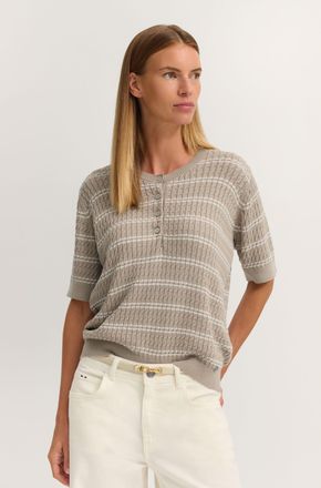 Bugatti Rundhalspullover BUGATTI Gestreift, Damen, Gr. XXL, 50, beige, Rippstrick, 80% Baumwolle, 20% Polyamid, gestreift, regular fit, Rundhals, Pullover Run