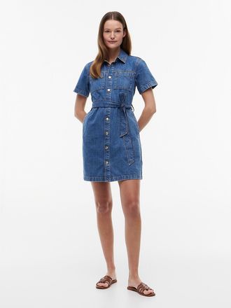 Tommy Hilfiger Womens Belted Chambray Utility Shirtdress - Medium Wash - XXL