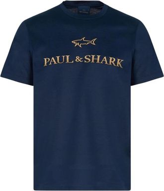 Paul & Shark Double Mercerised Shark T Shirt - male - Paul & Shark - T-Shirts - Blue - 2XL - Tops
