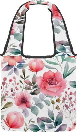 Generic Floral with Leaves Reversible Canvas Shoulder Tote - Double-Sided Print, 12oz Cotton, 27cm Drop, Fold-Flat Bag for Travel, Shopping, Street Outings