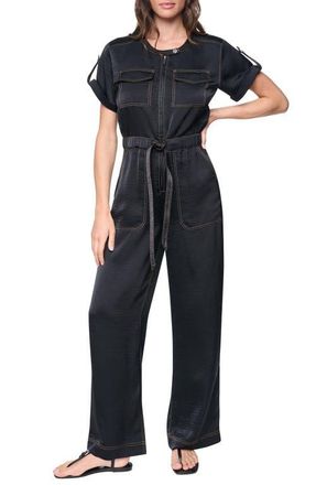 DKNY Drawstring Waist Hammered Satin Jumpsuit in Black at Nordstrom, Size X-Large